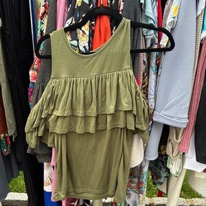 Olive Green Ruffled Women's Top. Cold Shoulder